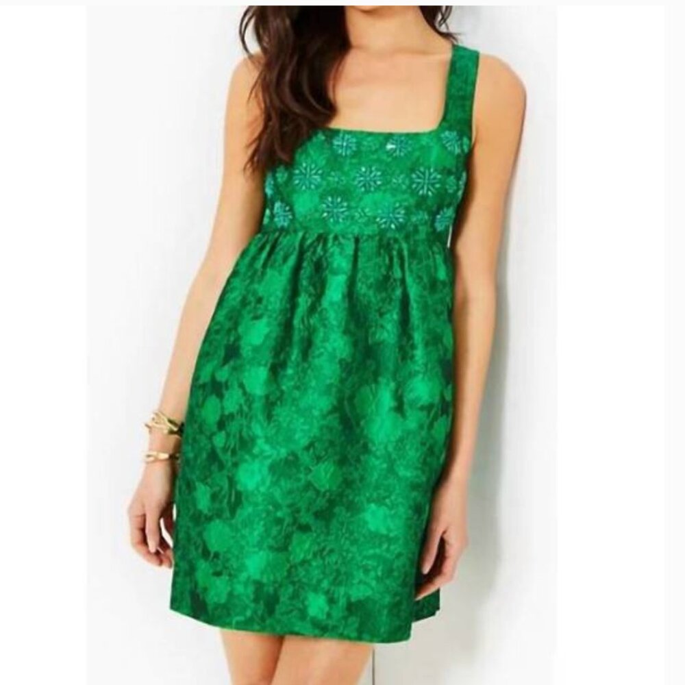 LILLY PULITZER Bellami Embellished Floral Jacquard Dress Leaf an Impression